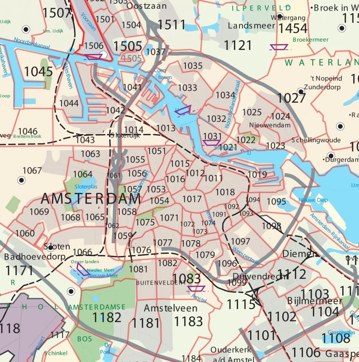 карта Амстердама Почтовый индекс