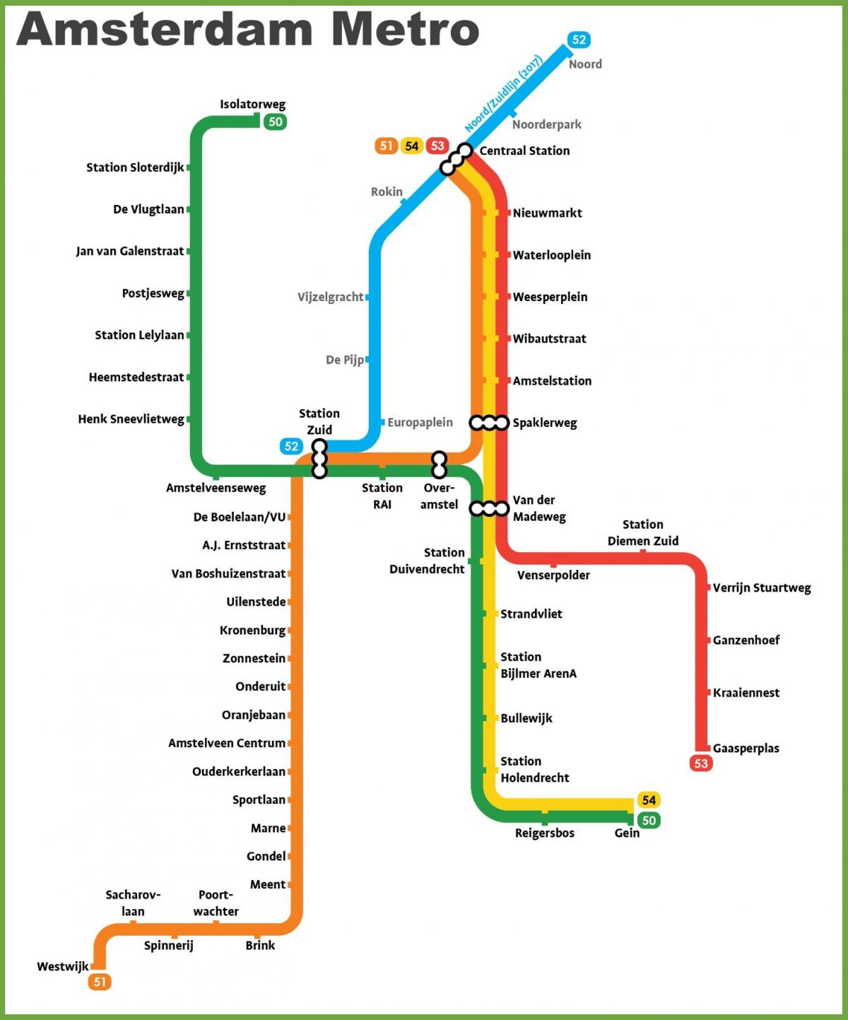 карта метро Амстердама 