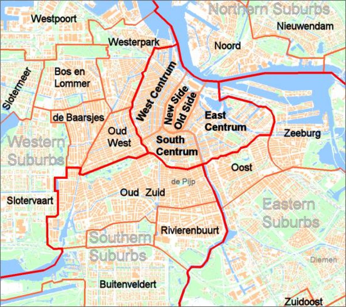карта Амстердама пригороде