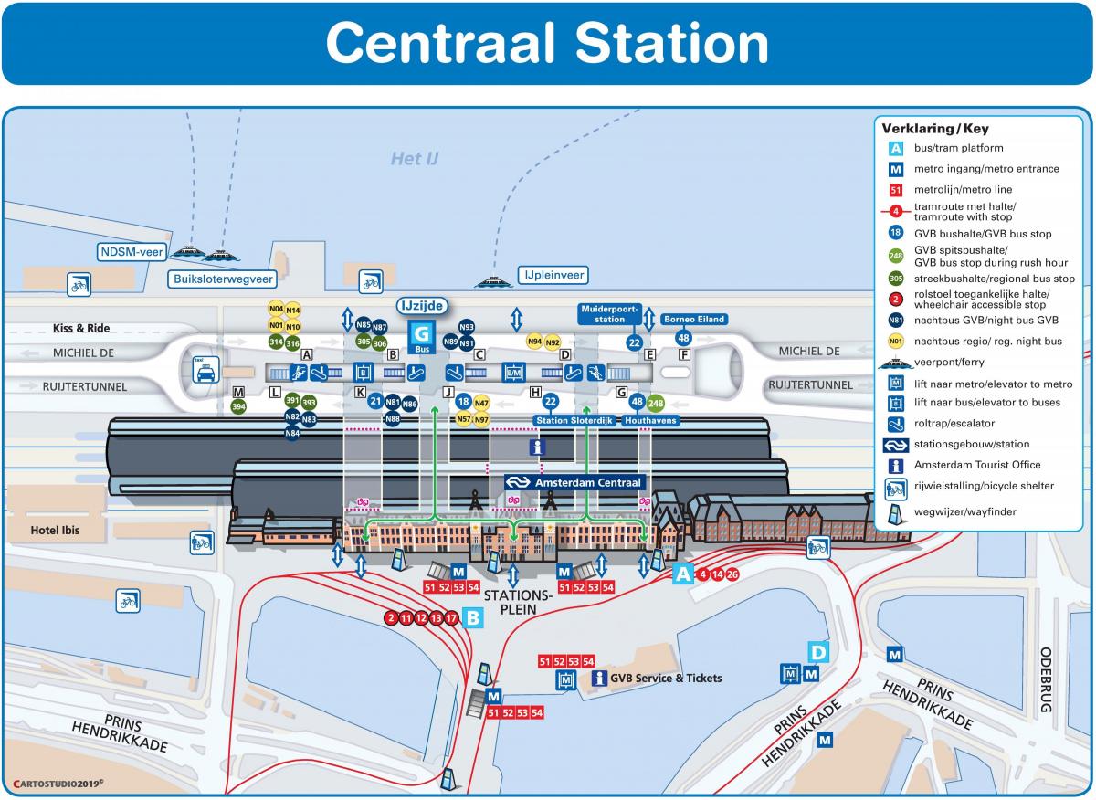Амстердам центрального железнодорожного вокзала карте
