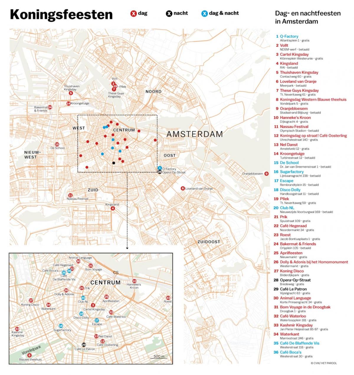 карта ночной жизни Амстердама 