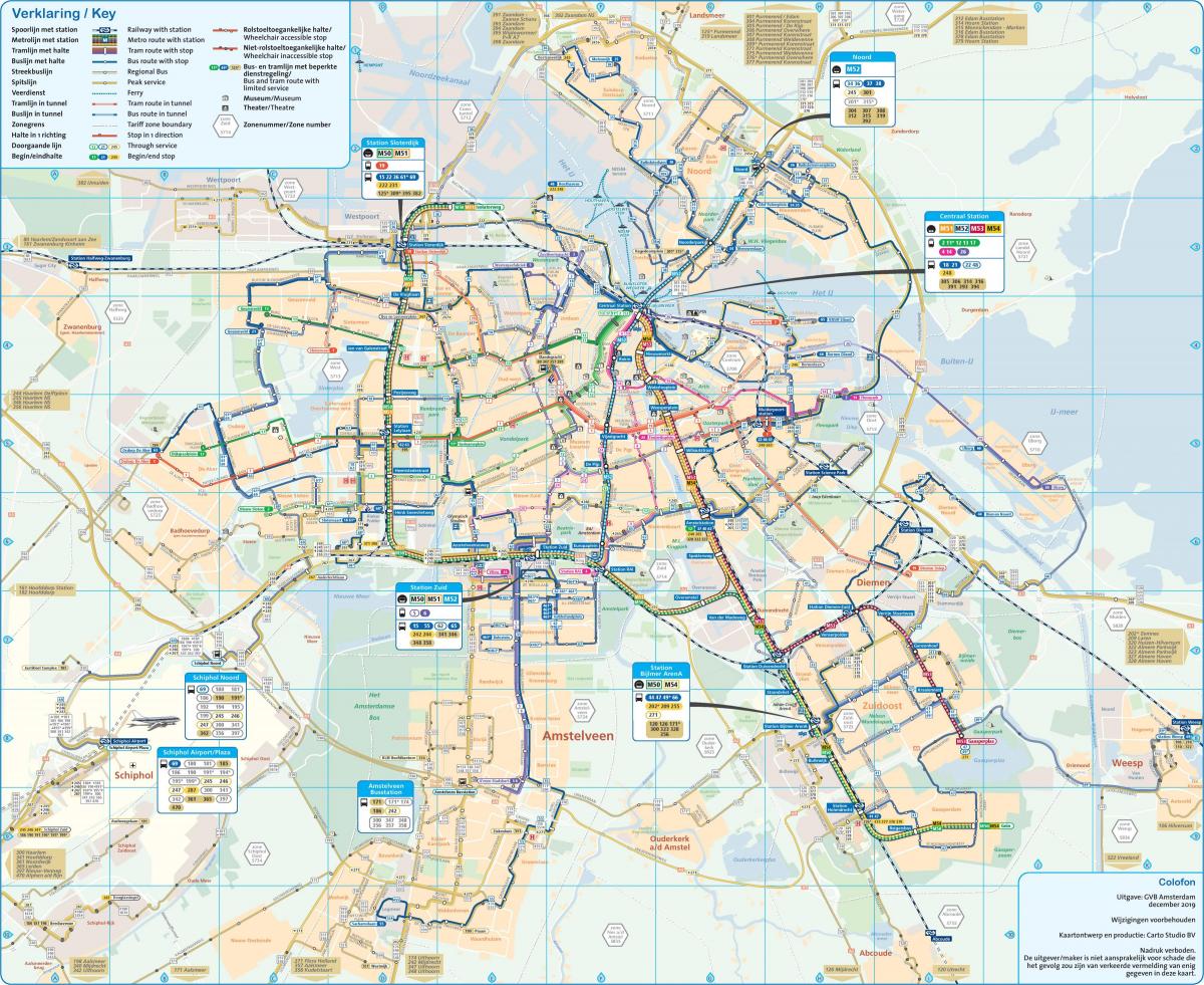 карта Амстердама на общественном транспорте